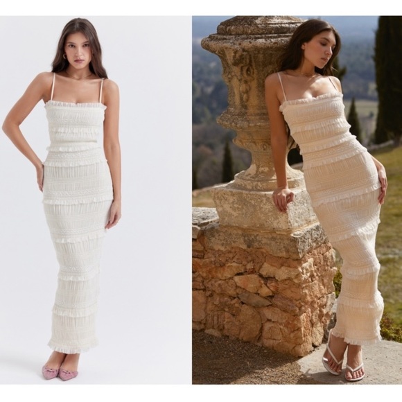 HOUSE OF CB 'Solana' Ivory Sequin Pleat Maxi Dress white NWOT size Small - Picture 15 of 17